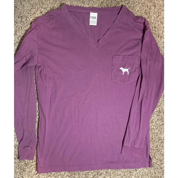 Victoria Secret PINK v-neck long sleeve lavender Tshirt - small - Picture 1 of 4